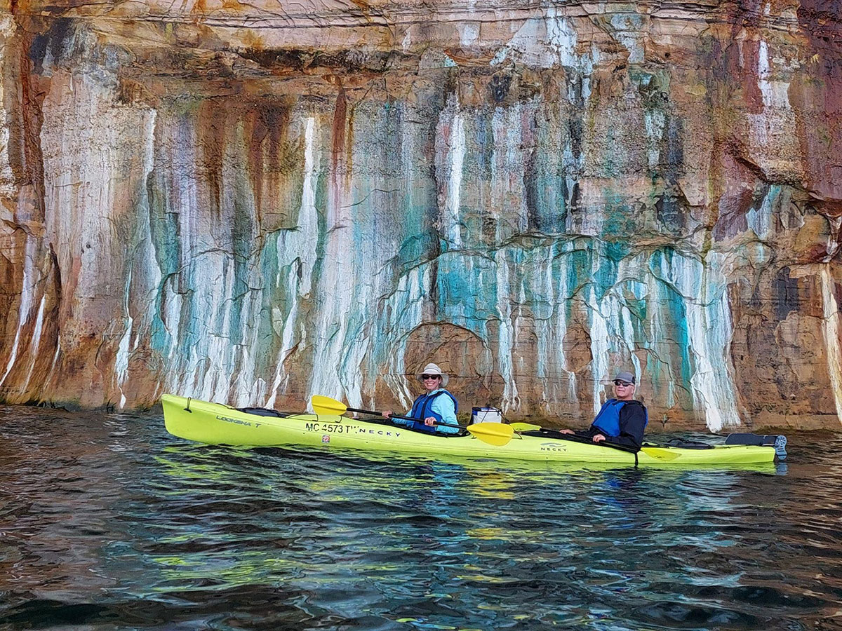 The Pictured Rocks cliffs are stained by minerals in Lake Superior as seen in this photo.