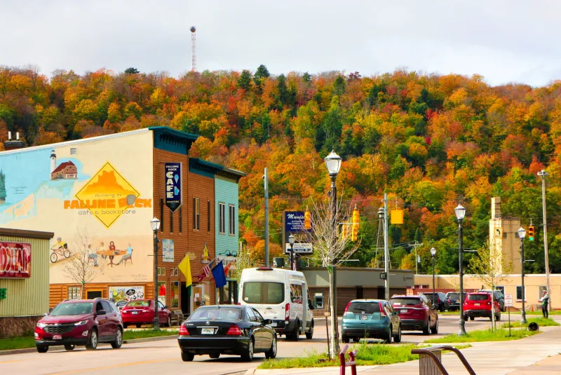 Downtown Munising on an autumn day