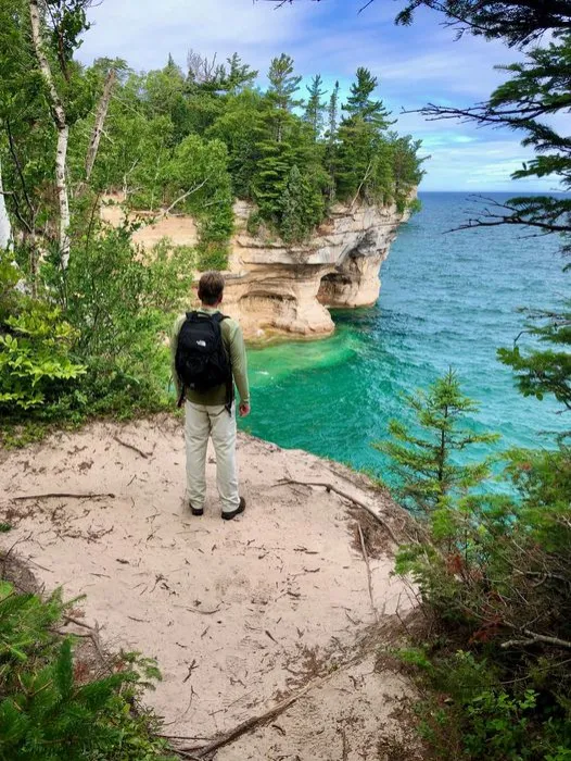Hiker on the North Country Trail in the Pictured Rocks National Lakeshore
