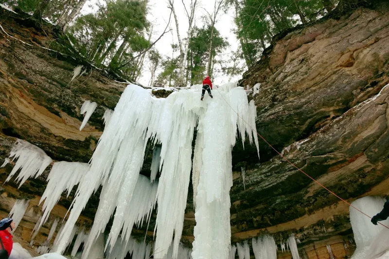 Climbers during Michigan Ice Fest in Munising, the largest ice climbing festival in the Midwest