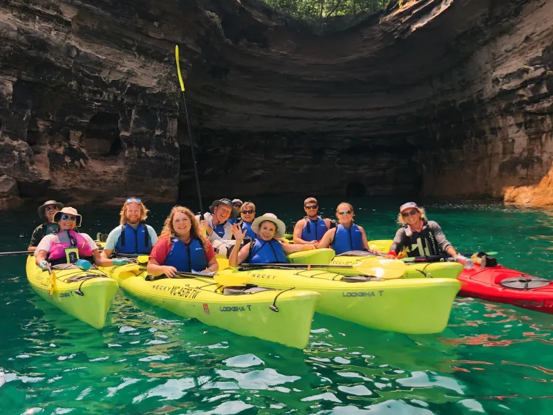 Kayaking near one of the coves in the Pictured Rocks on the Ultimate Kayak Tour