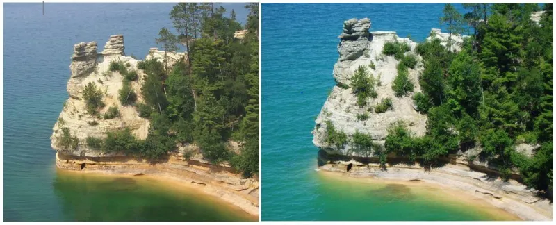 Miners Castle before and after rockfall April 13, 2006