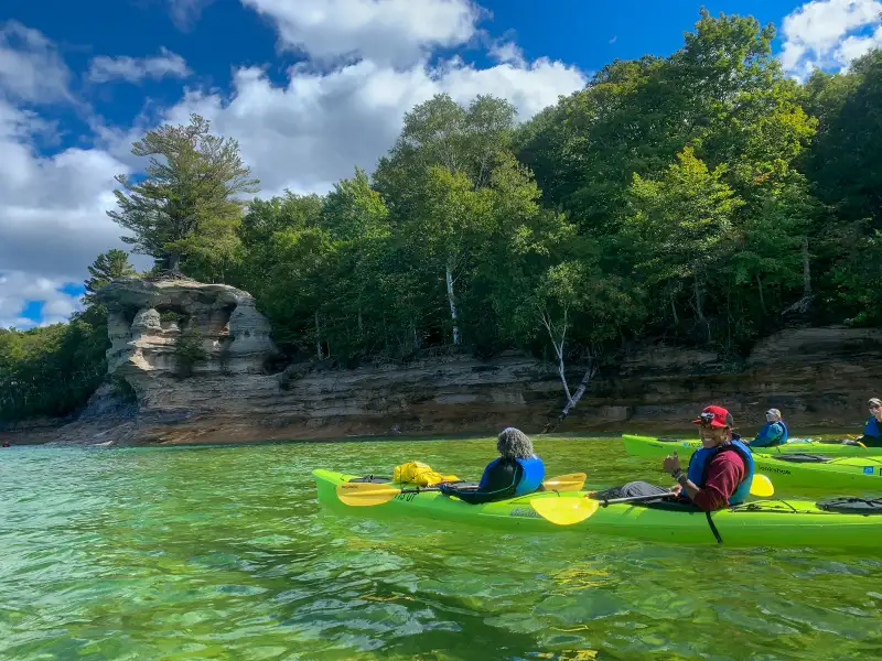 Kayakers approach Chapel Rock.