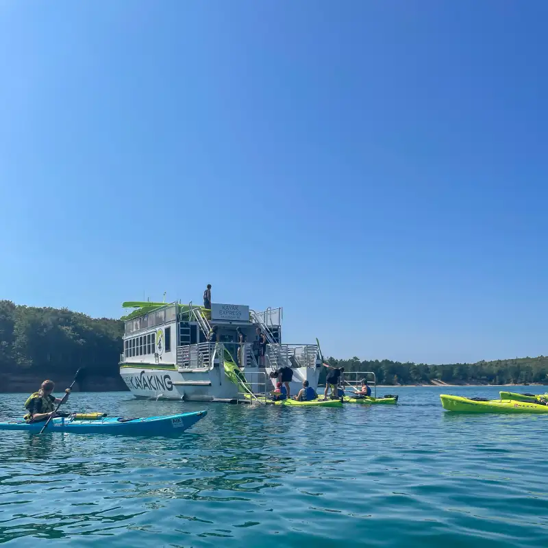 The exclusive off-shore launch of Pictured Rocks Kayaking.