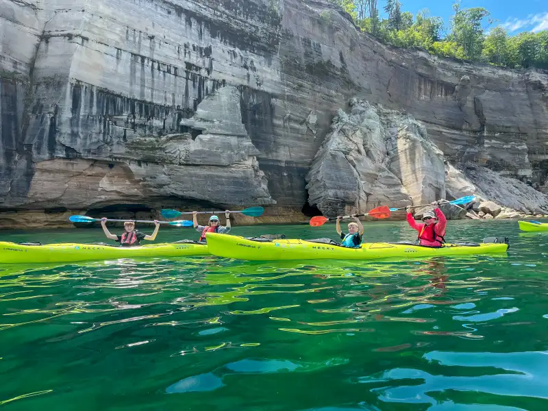 Kayakers enjoying a tour with Pictured Rocks Kayaking