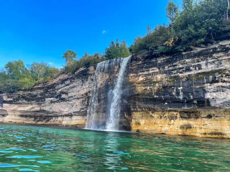 Spray Falls at Pictured Rocks National Lakeshore, viewed from a kayak